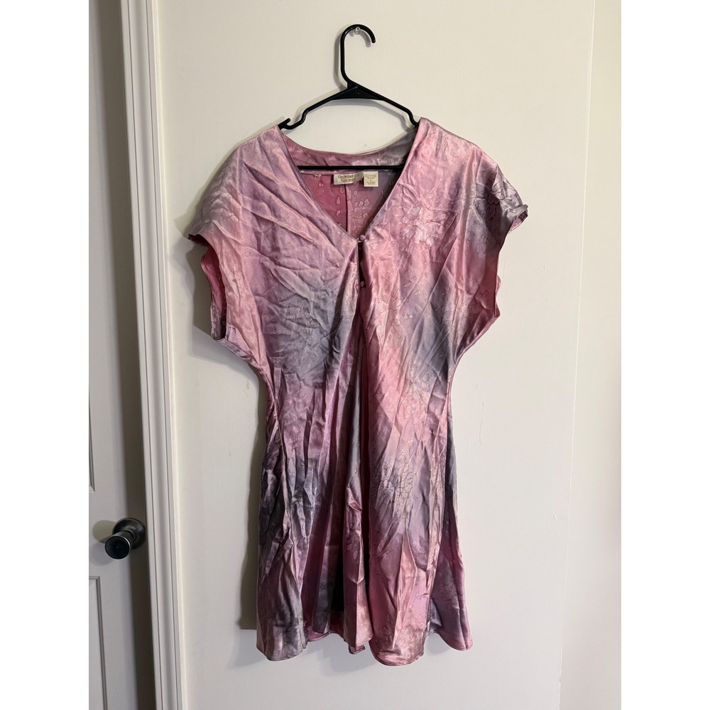 Vtg Victoria's Secret Nightgown L Pink Floral Jacquard 2000s Gold LabelSatin